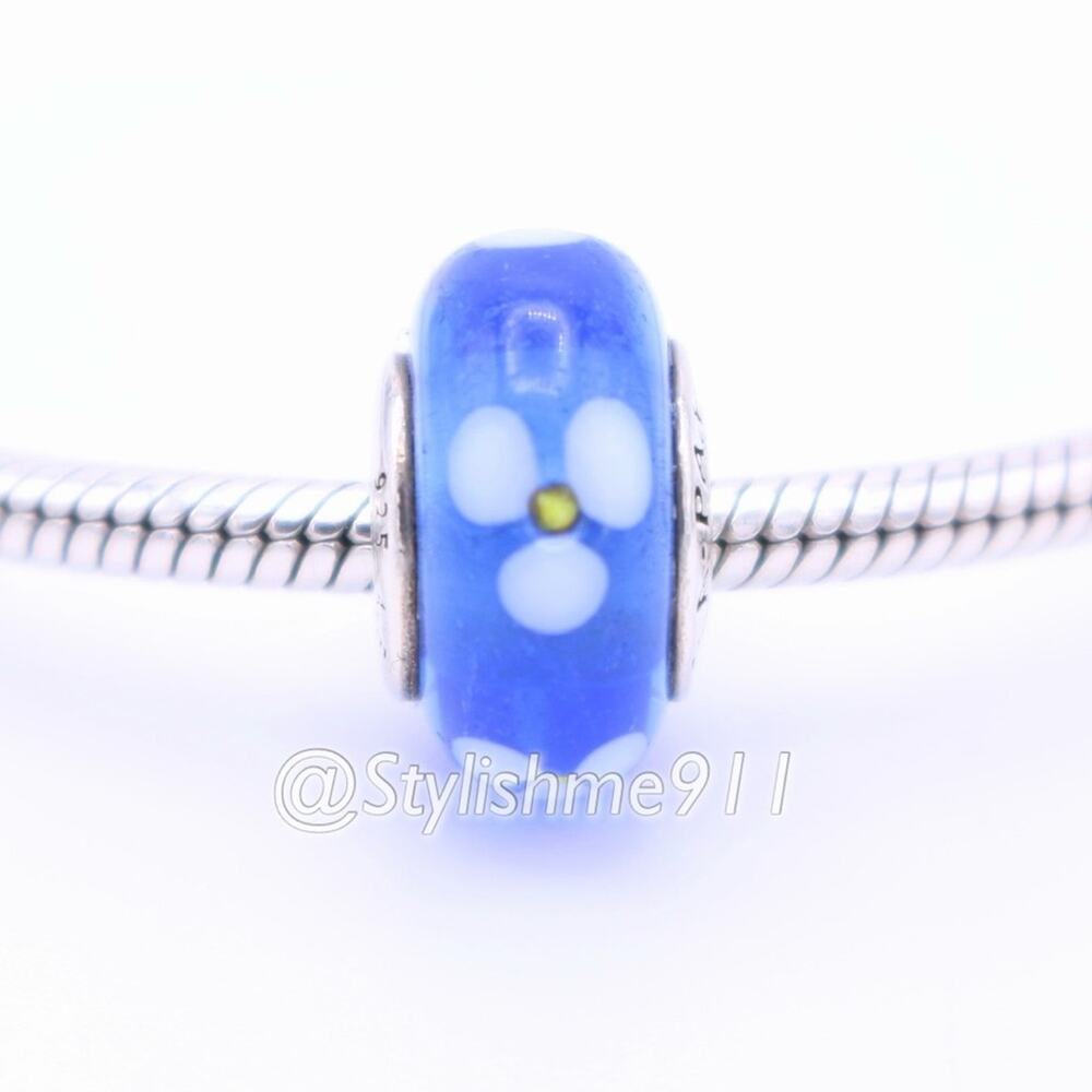 Authentic PANDORA Retired Blue Murano Glass Flowers Bead - 790609 - Picture 3 of 10